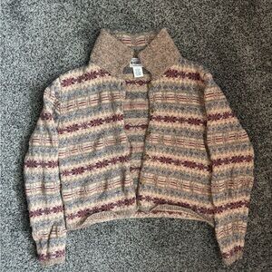 Vintage Patterned Beige and Red Knitted Sweater